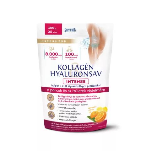 Interherb Intense kollagén hyaluronsav por narancs 300g