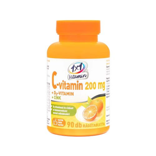 VitaPlus 1x1 C 200 D3 Cink rágótabletta 90x