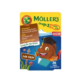 Möllers Omega 3 gumivitamin kólaízű halacska 36x