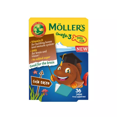 Möllers Omega 3 gumivitamin kólaízű halacska 36x