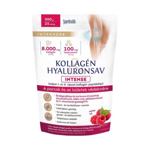 Interherb Intense kollagén hyaluronsav por málna 300g