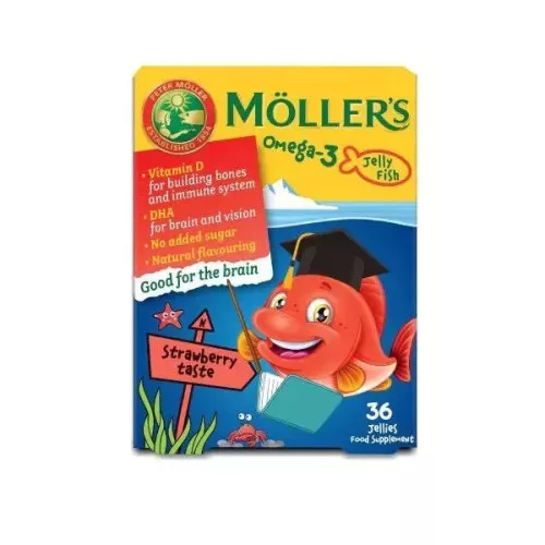 Möllers Omega 3 gumivitamin eper ízű halacska 36x
